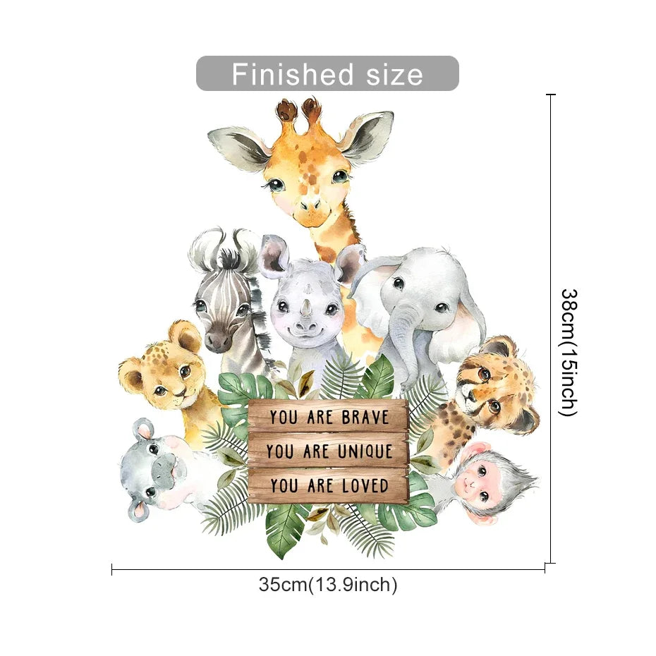 Cute Animal Wall Sticker: Lion, Elephant, Zebra, Giraffe for Kids Room Decor