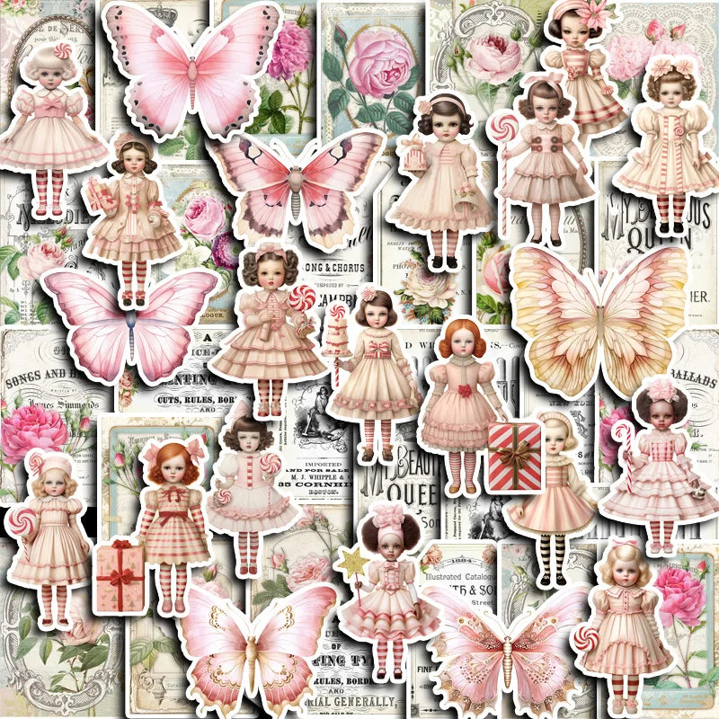 Butterfly Girl Pink Flower Lolita Doll Stickers for Phone Laptop Luggage Skateboard Decals