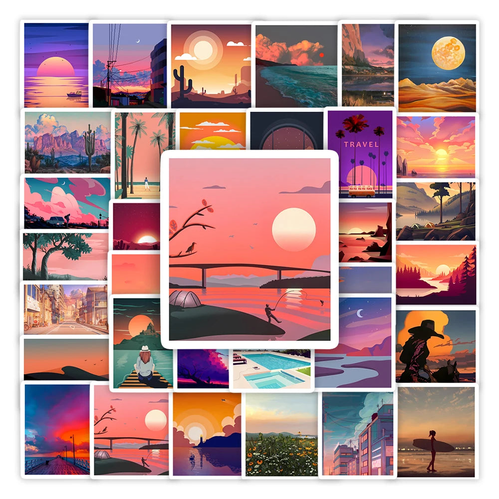 Aesthetic Arts Sunset Stickers DIY Kids Toys Gift Decorative Decal for Scrapbook Laptop Phone Luggage Bottles Waterproof
