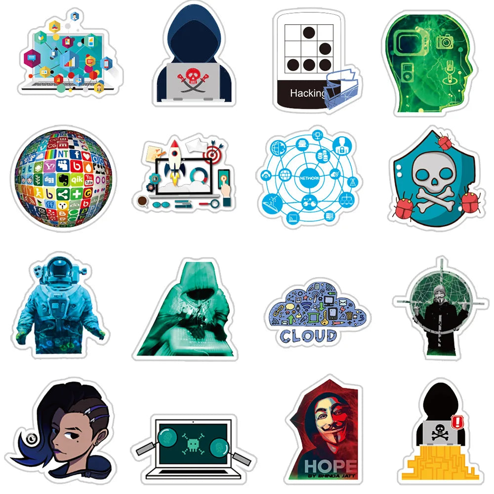 10/30/50PCS Hacker Programming Stickers Graffiti DIY Waterproof Laptop Luggage Phone Computer Helmet Cartoon Decals Kids Sticker