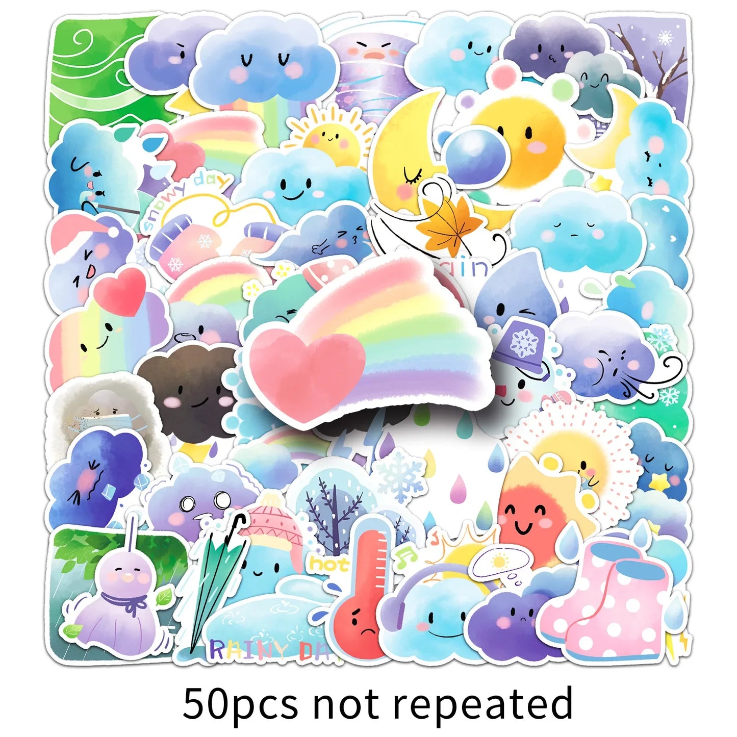 50Pcs Cute Weather Icon Stickers for Helmet, Wall, DIY Decoration