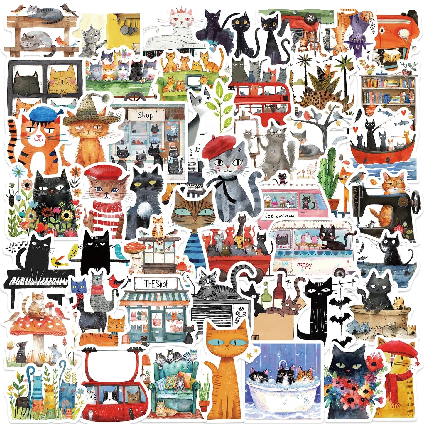 50PCS Cat Meme Stickers for Laptops & Notebooks