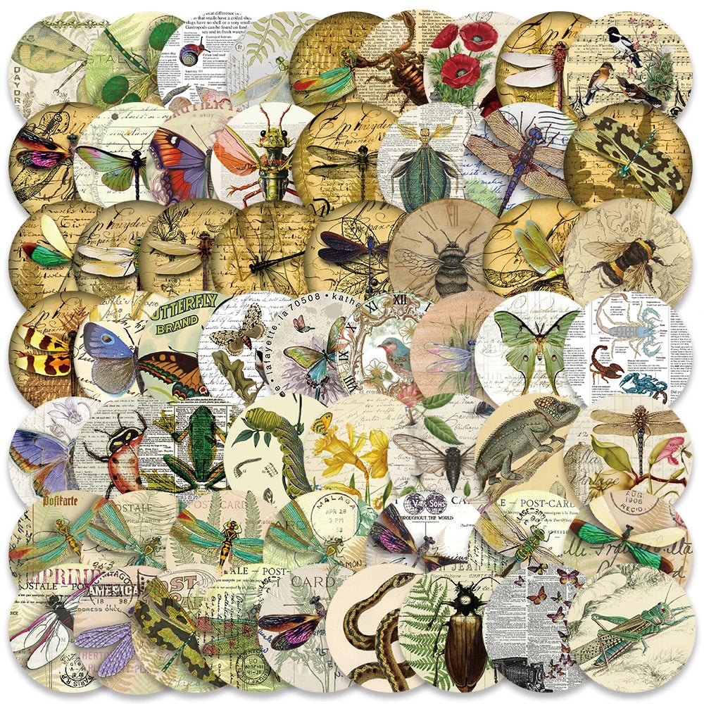 58PCS Vintage Insect Stickers: Dragonfly Butterfly Decals for Diary, Suitcase, Scrapbook, Phone, Computer