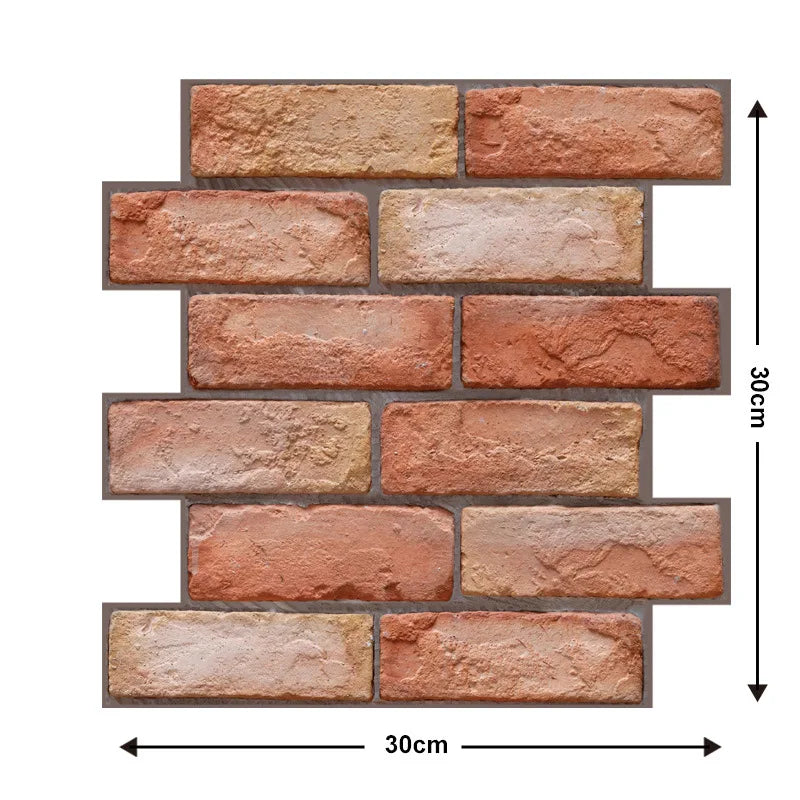 Self Adhesive Waterproof 3D Wall Panels, Brick Wallpaper, Retro Sticker for Bathroom, Fireplace decorative wall stickers,10PCS