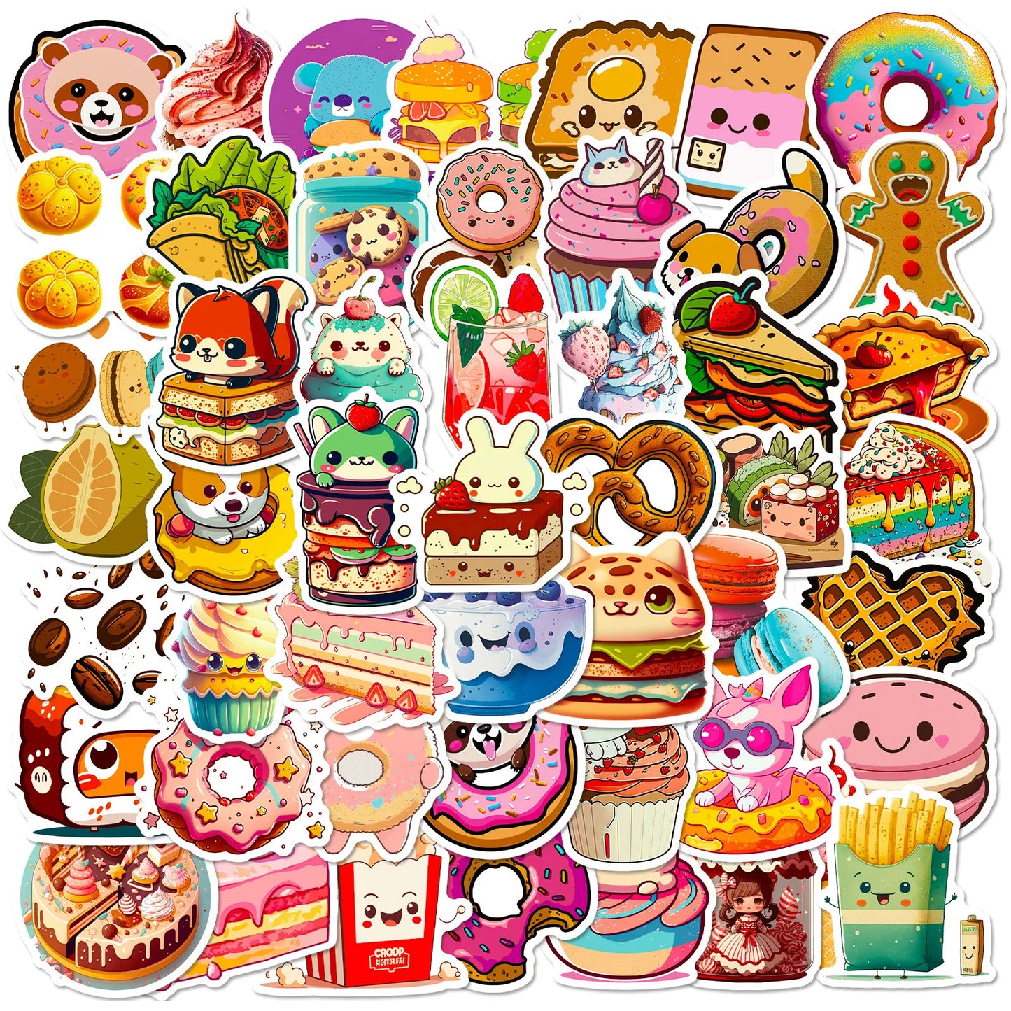 50pcs Cartoon Animal Donut Stickers for Helmet, Desktop, Wall Decoration
