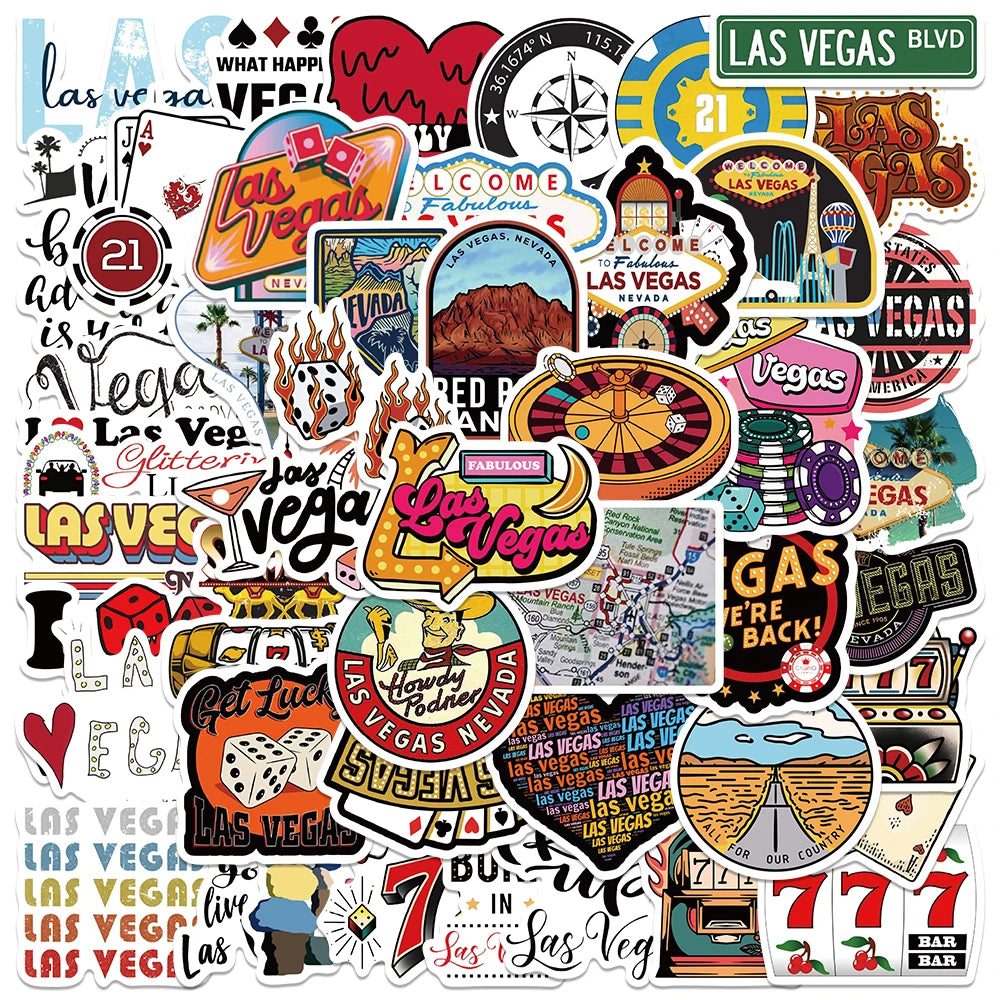 50PCS Las Vegas Casino Graffiti Stickers for Laptop, Car, DIY Vinyl Decals