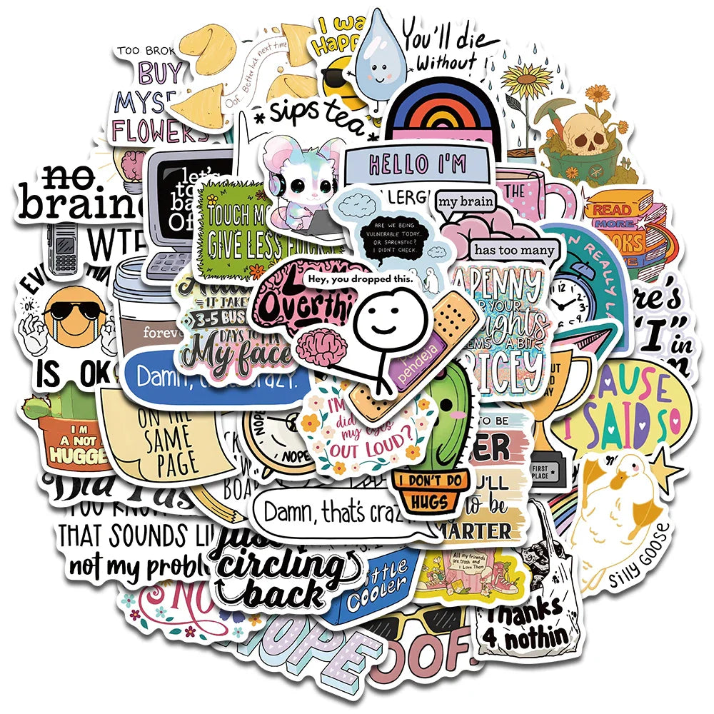 50PCS Sarcastic Sticker Aesthetic Kawaii Scrapbook Graffiti Decoration Laptop Luggage Phone Skateboard Waterproof DIY Sticker