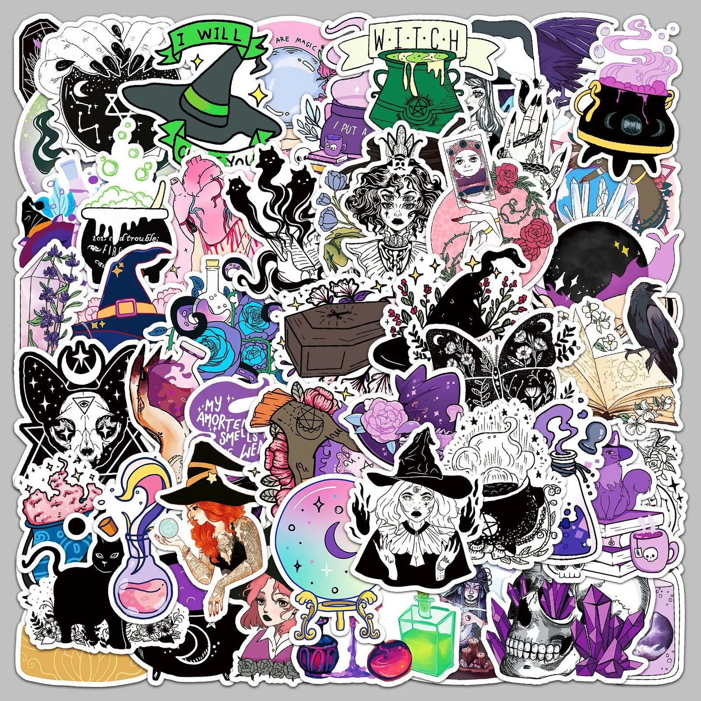 50pcs Magic Witch Graffiti Stickers for Helmet, Wall, DIY Decoration