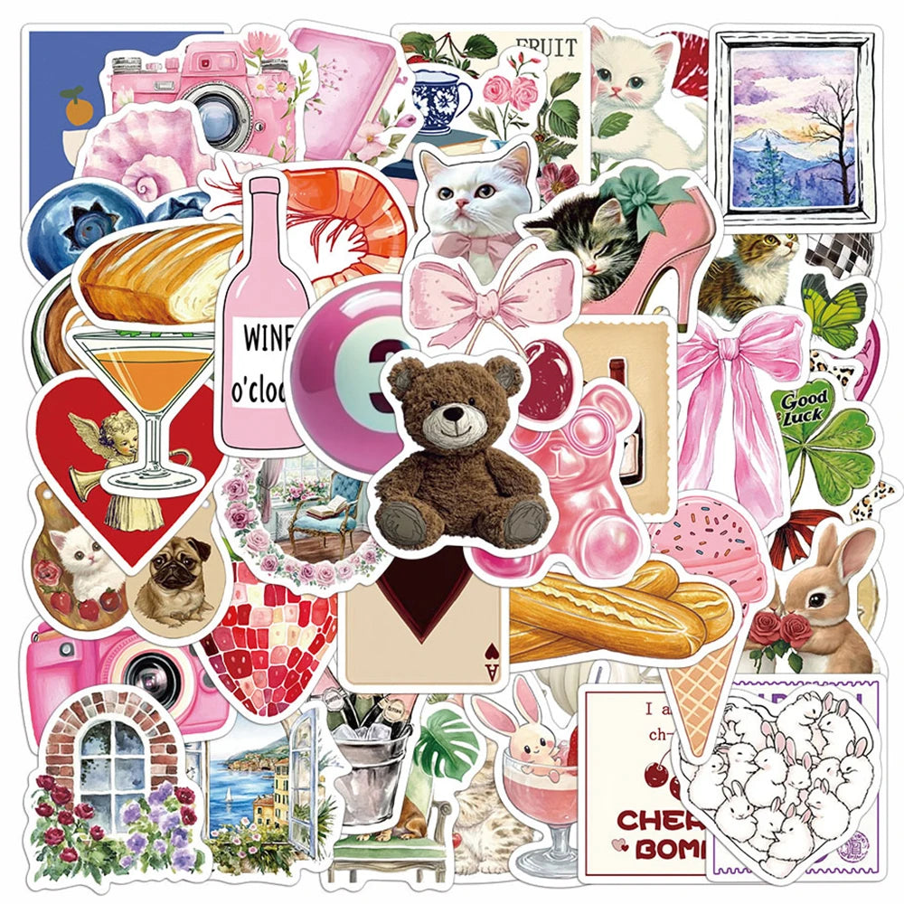 Cute Cartoon Pink Y2K Aesthetic Stickers for Fridge, Water Bottle, Laptop, Suitcase (10/30/50/100pcs)