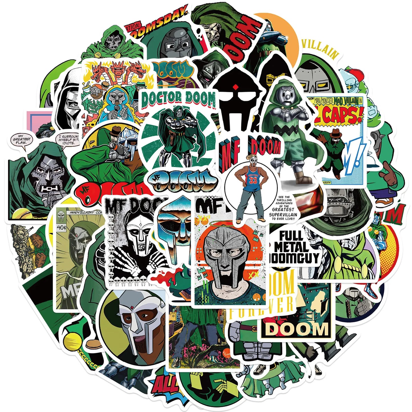 Mf Doom Stickers Pack: Snowboard, Laptop, Luggage, Car, Fridge, DIY Vinyl Decor