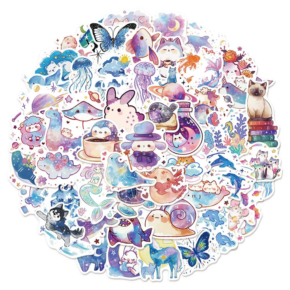 50Pcs Starry Sky Animal Stickers Waterproof Decals