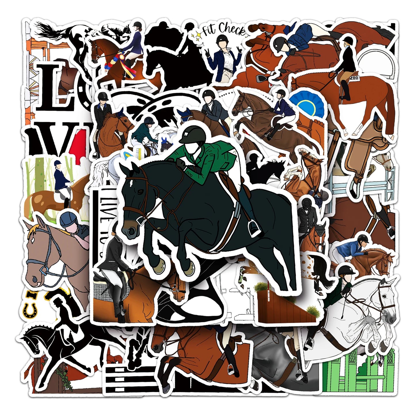 50Pcs Equestrian Cartoon Waterproof Vinyl Stickers for Skateboard Snowboard