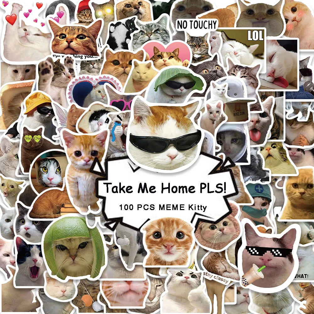 50pcs Cute Cat Stickers for Laptop, Scrapbooking, Luggage, Skateboard