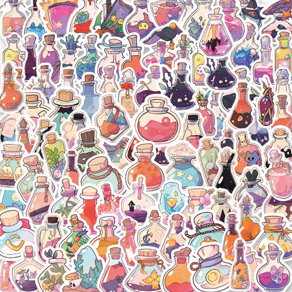Cute Cartoon Potion Bottle Stickers - 10/30/50/100pcs Aesthetic Decals for Laptop, Scrapbook, Phone, Kids