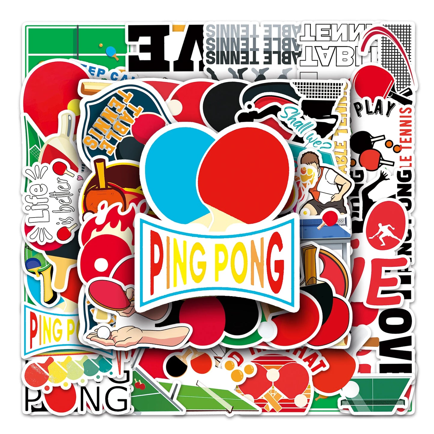 50Pcs Cartoon Table Tennis Waterproof Vinyl Stickers
