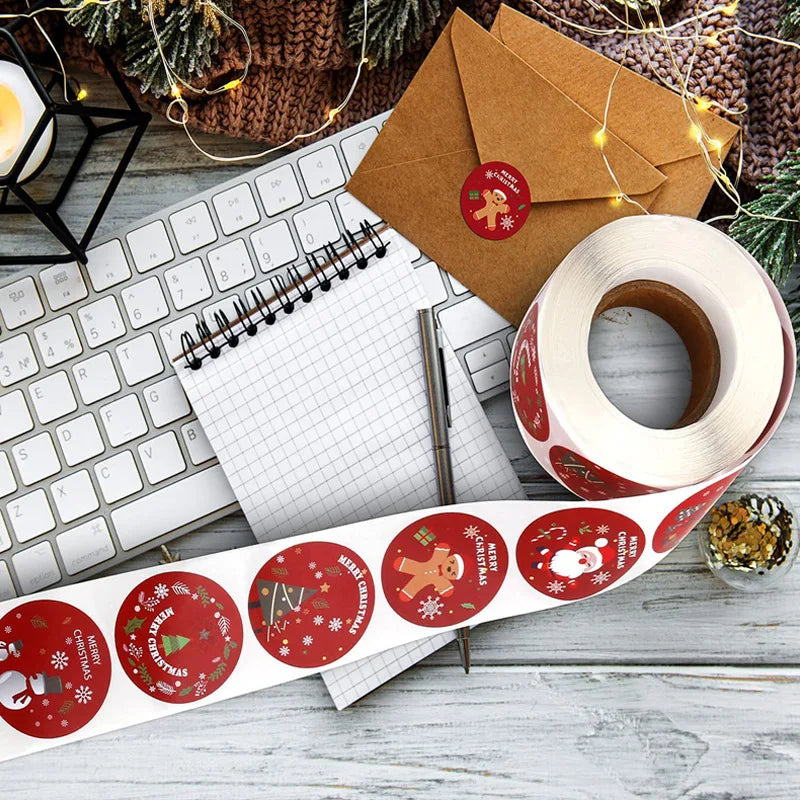 500Pcs/Roll Merry Christmas roll Self-Adhesive Label Sealing Decorative Stickers Office Stationery