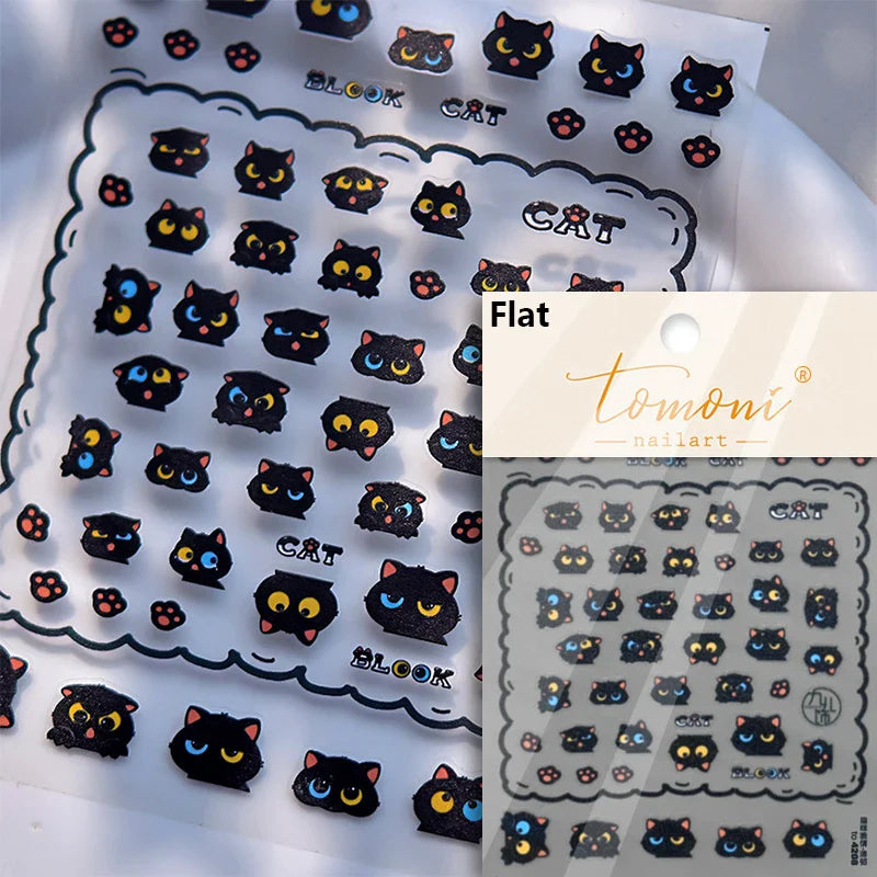 Cute Cat Cherry Nail Art Stickers Decals Manicure