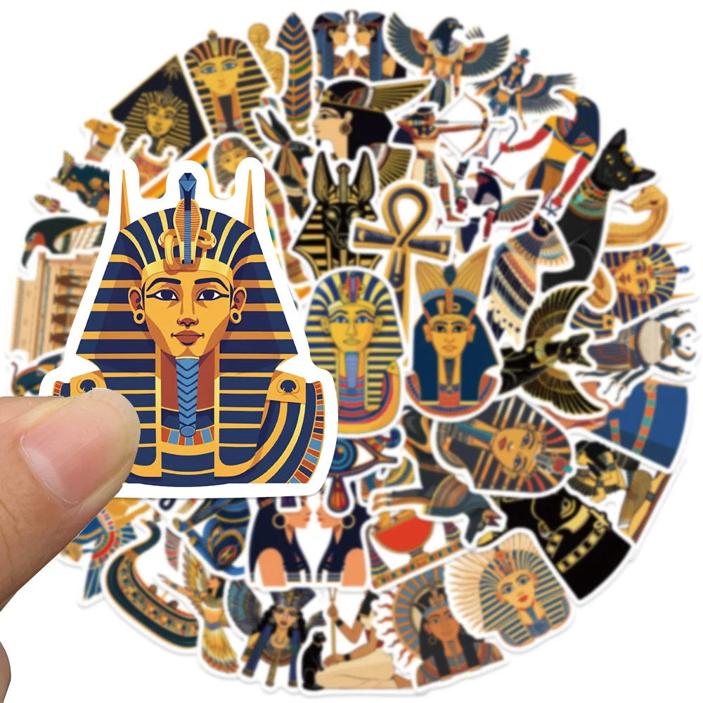 50pcs Retro Aesthetic Ancient Egypt Mythology Pharaoh Stickers For Laptop Water Bottle Luggage Notebook Waterproof Vinyl Decals