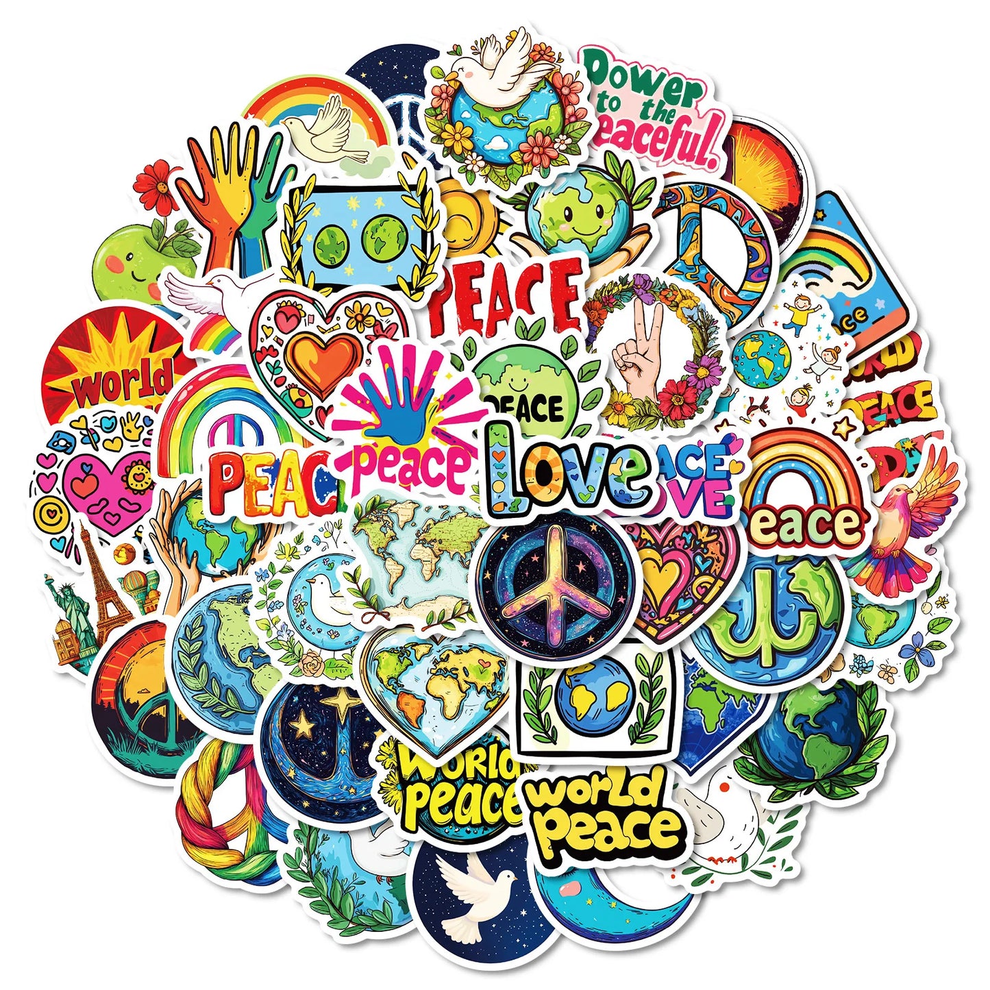 World Peace Cartoon Stickers Pack - Funny Graffiti Decals for Luggage, Laptop, Phone, Guitar, Car, Bike, Skateboard