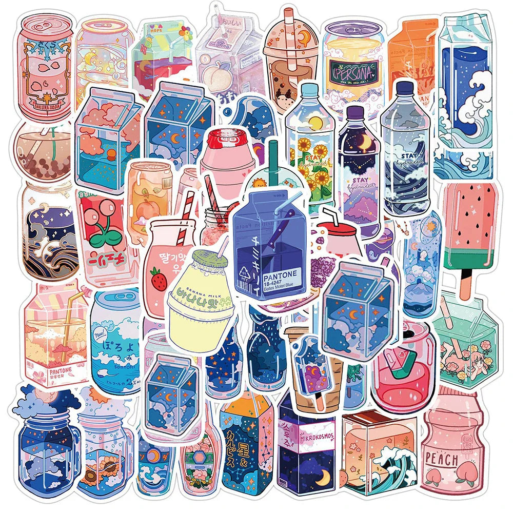 Cute Cartoon Drink Stickers Waterproof Decals for Laptop Guitar Luggage Fridge Kid Toy