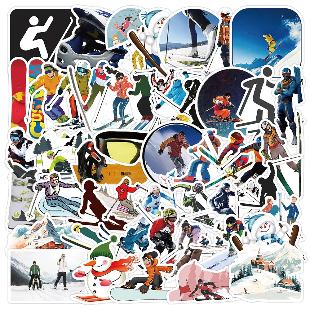 Skiing Stickers 10/30/50pcs Winter Sports Decals Waterproof for Skateboard Phone Laptop Luggage Bike