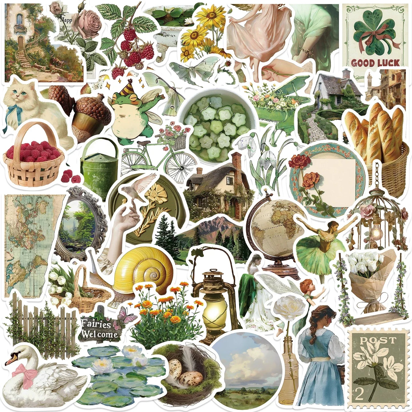 50PCS Retro Plant Stickers Waterproof Decals for Water Bottle Laptop Suitcase Skateboard Guitar