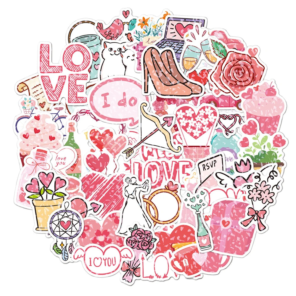 10/30/50/100PCS Valentine's Day Romantic Cartoon Stickers Holographic Laser Decals Graffiti Toy DIY Notebook Phone Gift For Love