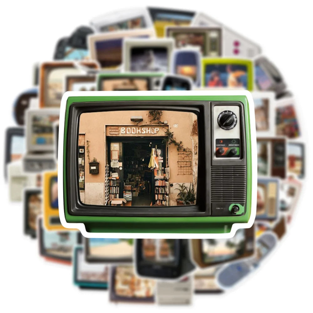 10/50Pcs Vintage TV and Computer Stickers Cartoon Graffiti Stickers Laptop Luggage Scrapbook Diary Phone Guitar Sticker Kid Toy