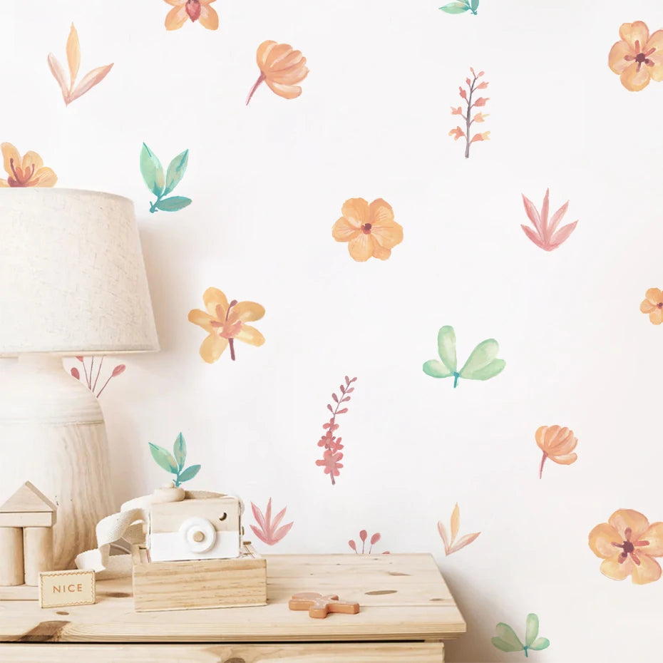 Boho Cartoon Flower Leaf Wall Stickers for Kids Nursery Decor