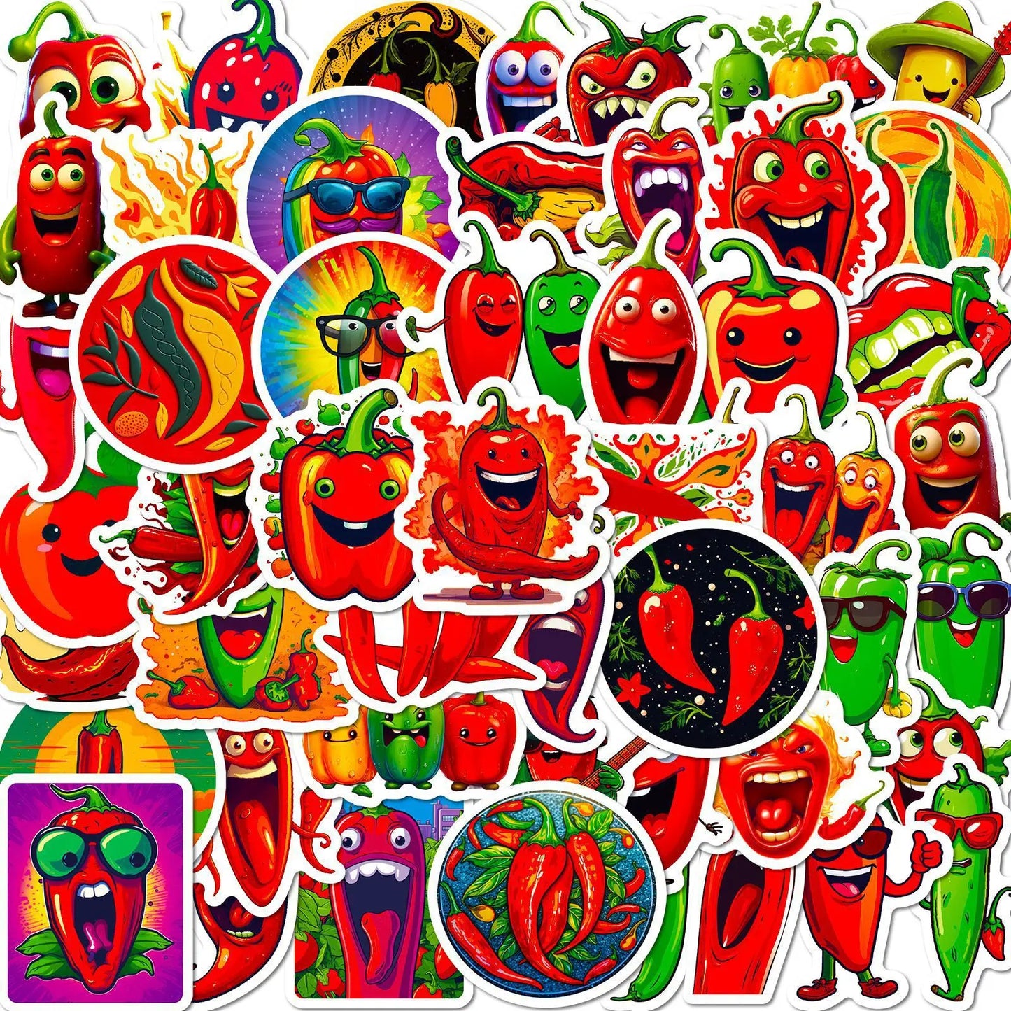 50Pcs Cartoon Pepper Graffiti Stickers for Helmet Wall DIY Decoration