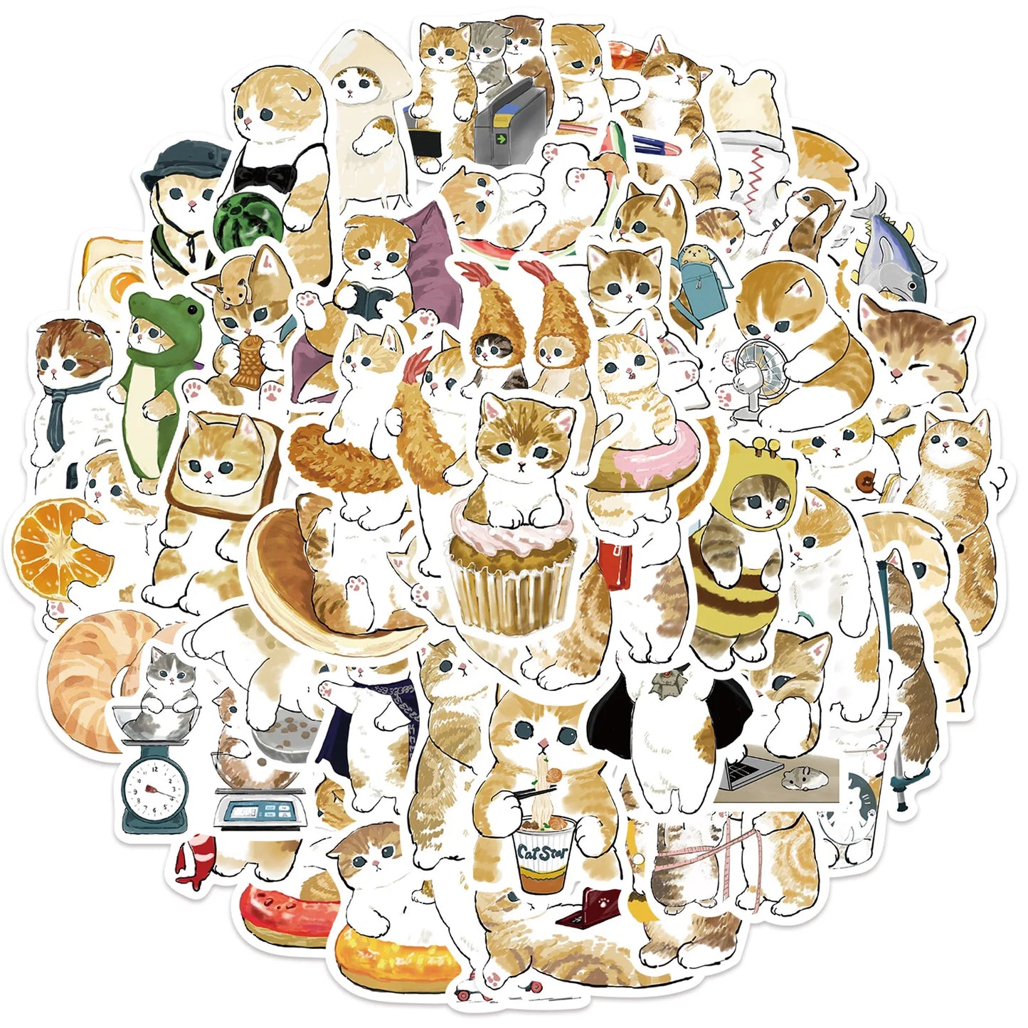 Cute Cat Vinyl Stickers | 64 PCS | Waterproof for Laptop, Guitar, Motorcycle, Bike, Skateboard, Luggage, Phone