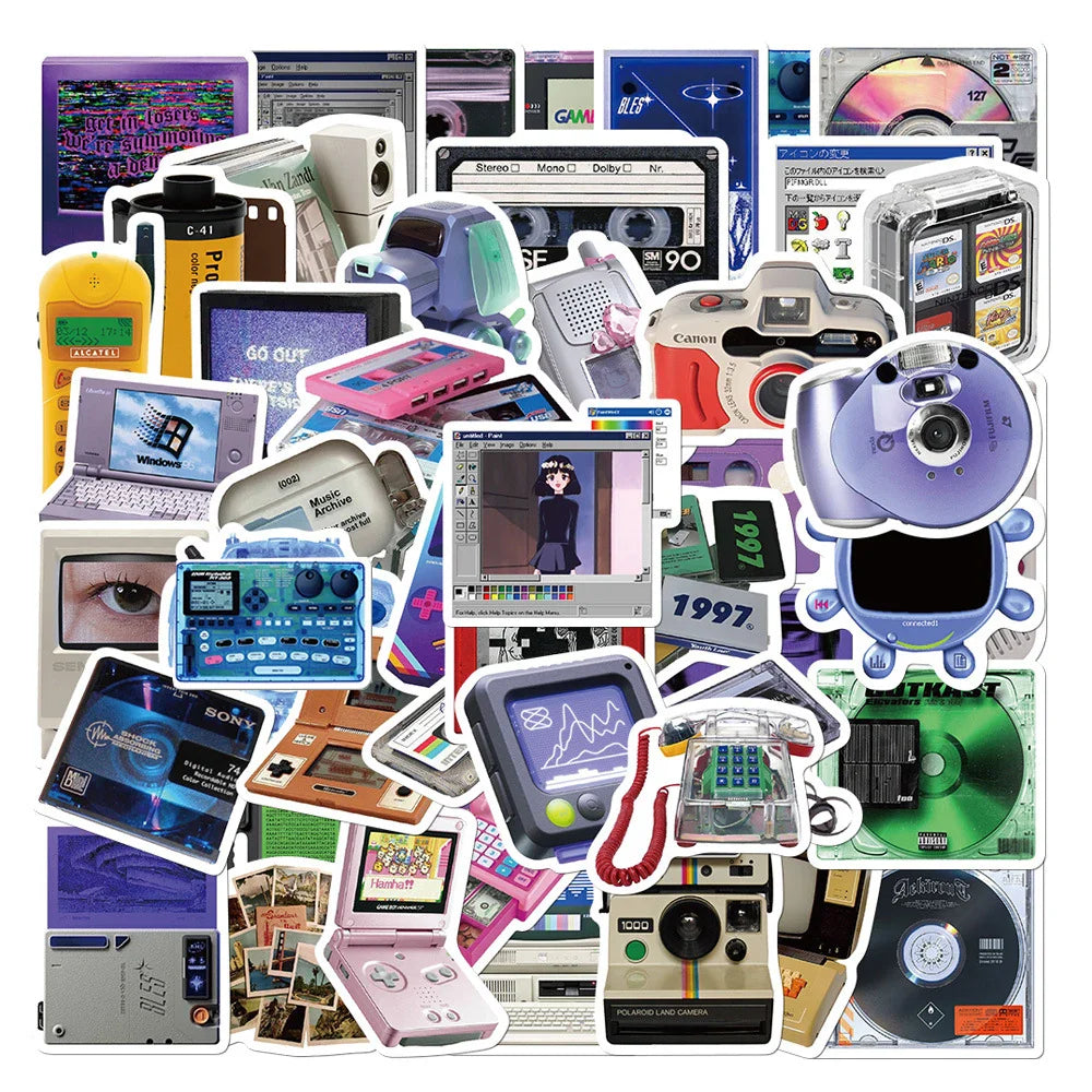 Vintage Phone CD Tape Stickers Retro Decal Waterproof for Motorcycle Luggage Laptop Fridge