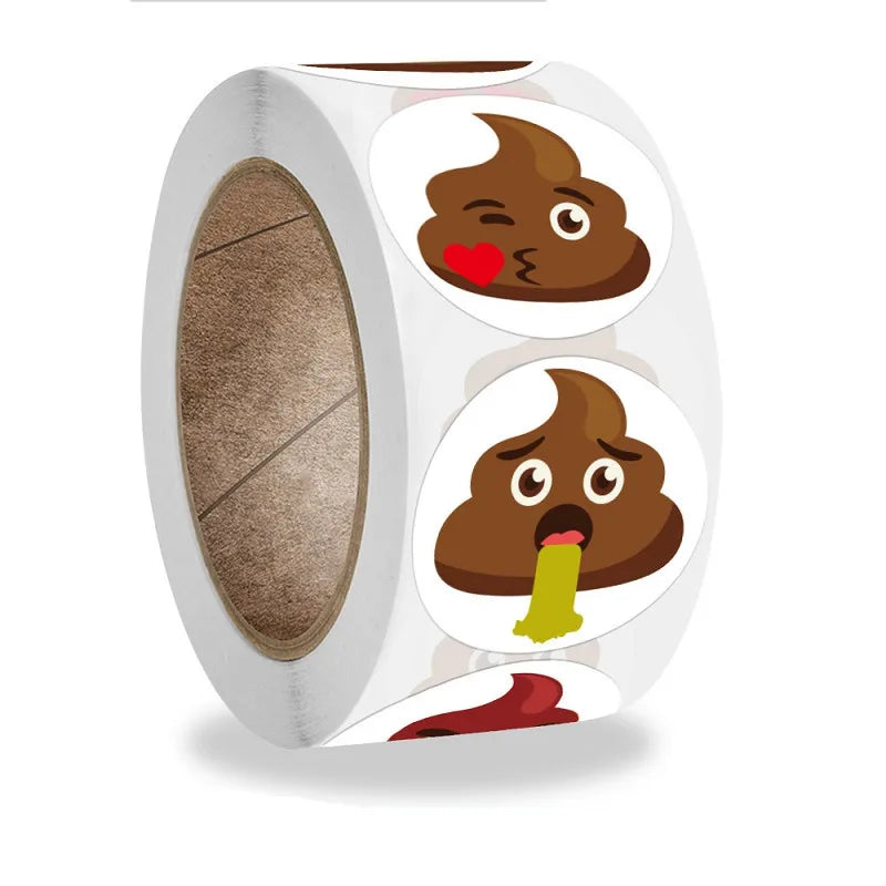 12 Novel Funny Designs Pet Dog Poop Emoticons Reward Sticker Roll 500pcs/1inch for Party Gift Magazine Gift Office Teacher Label