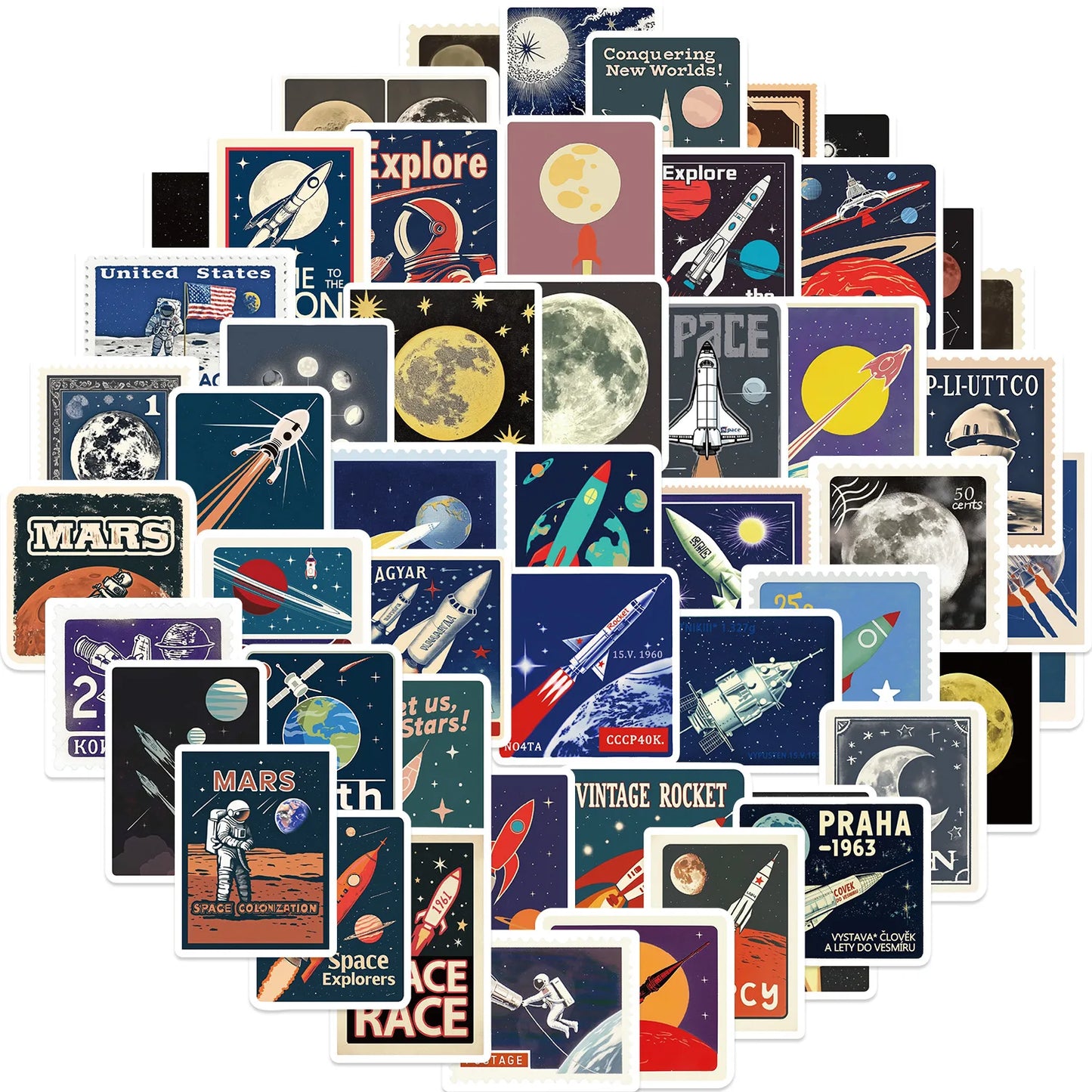 Cartoon Space Travel Stickers for Suitcase, Skateboard, Laptop, Luggage, Phone - 10/30/50 Pcs