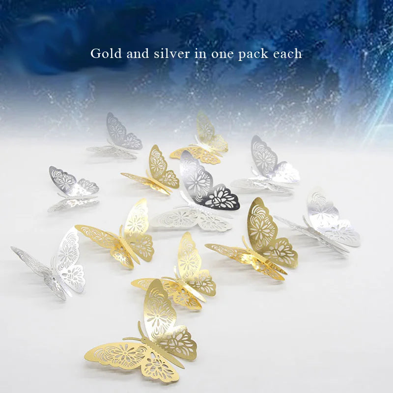 3D Gold/Silver Butterfly Wall Stickers - Home & Wedding Decor