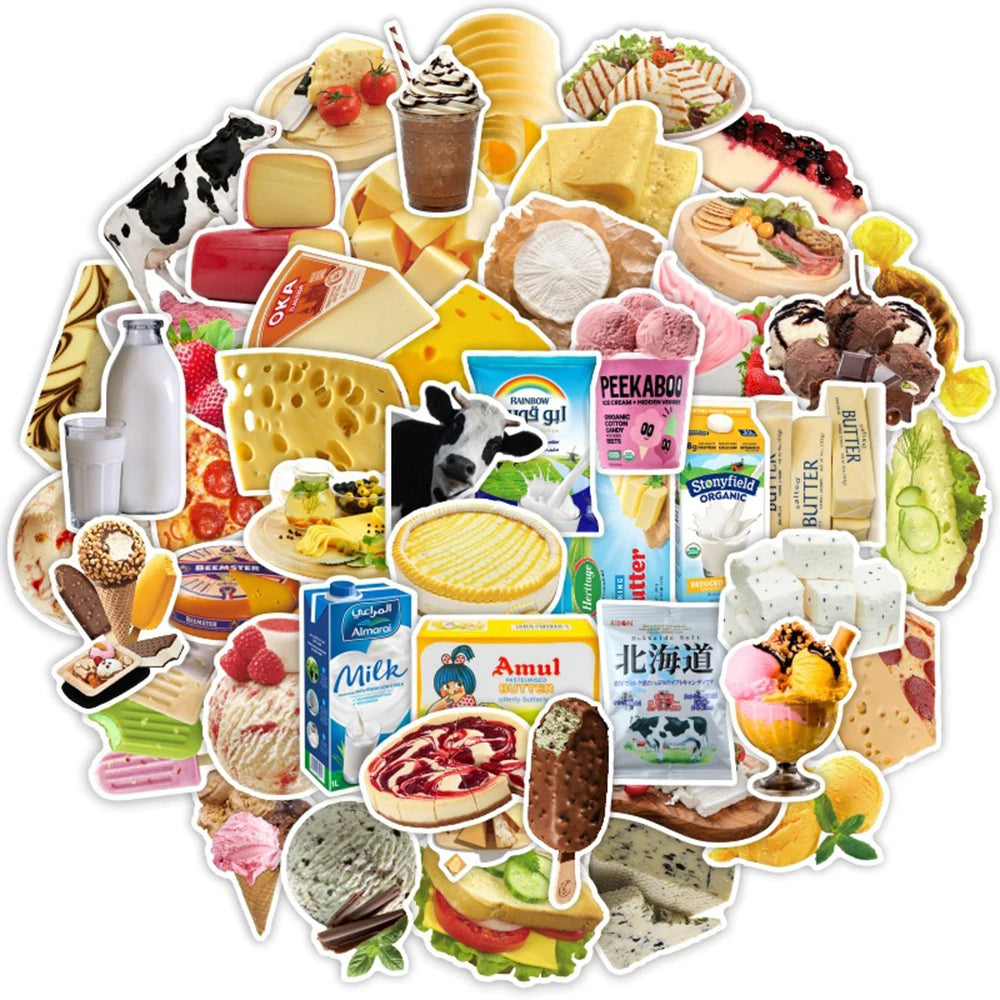 Kawaii Food Milk Stickers Pack - Cartoon Decals for Luggage, Laptop, Guitar, Bicycle, Car