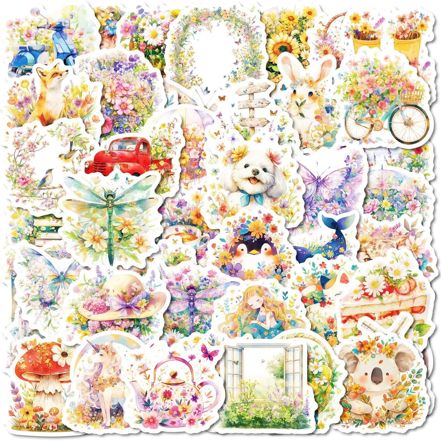 10/50Pcs Retro Flower World Stickers Graffiti Decals for Kids Scrapbooking Notebook Travel Luggage Bike Phone Aesthetic Sticker