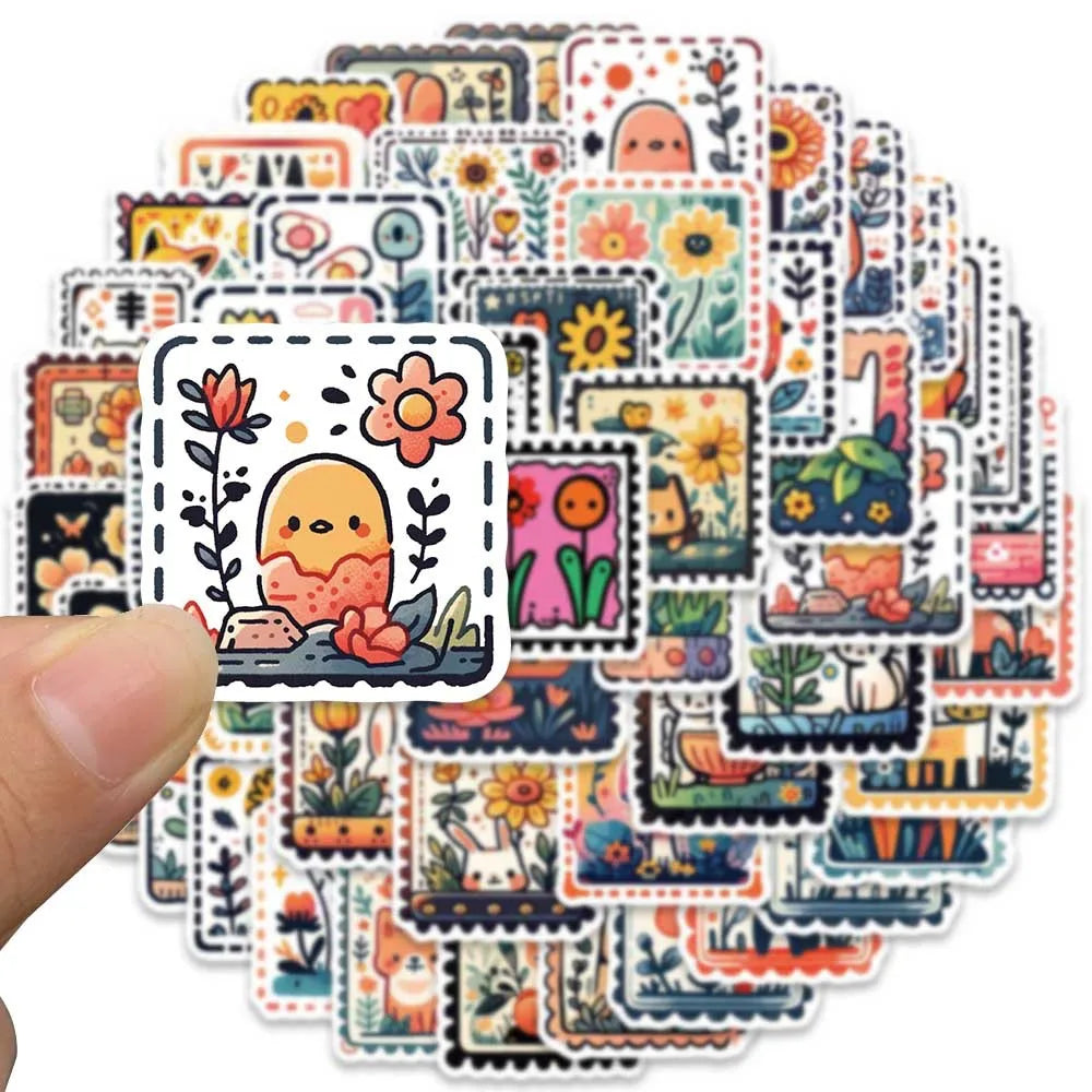10/30/50PCS Cute Cartoon Stamp Flower Animal Stickers DIY Skateboard Phone Bike Suitcase Laptop Notebook Bike Kids Sticker Toys