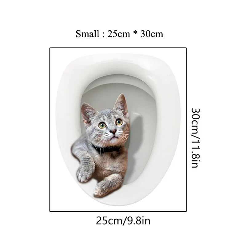 Cute Cat Toilet Wall Stickers - Funny Bathroom Self-adhesive Kitten Decals