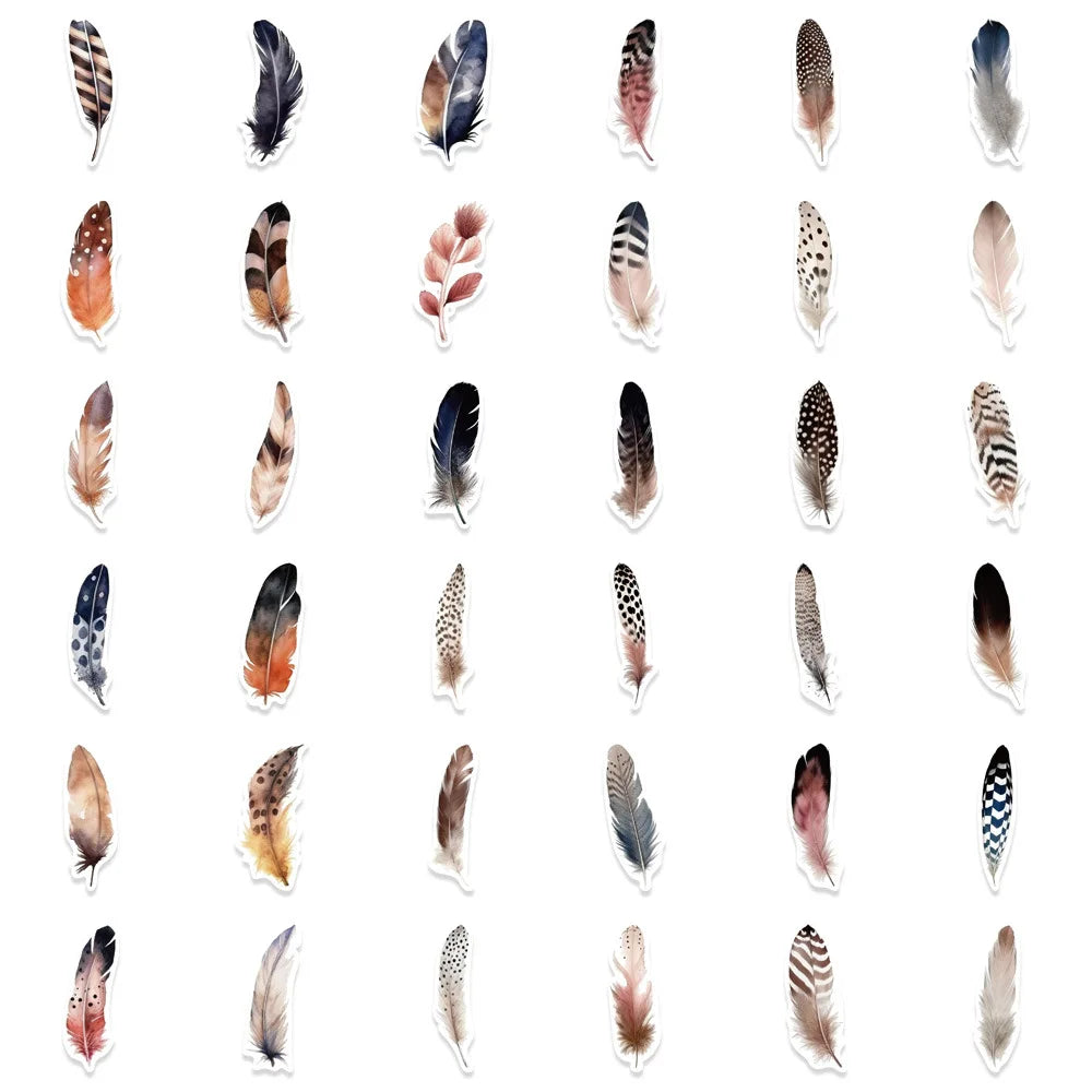 10/64PCS Feather Decor Kawaii Small Diary Travel Paper Stickers Book Journal Label Sticker Back to School Supplies