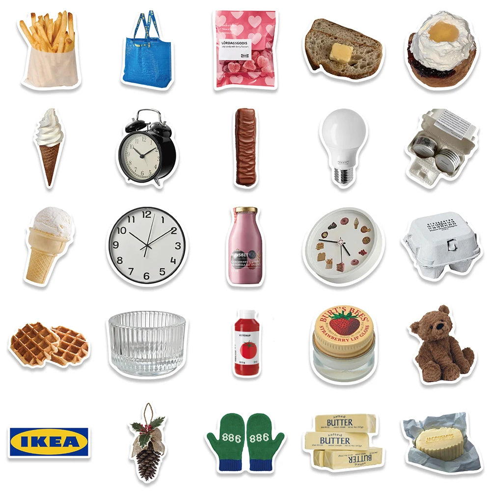 10/30/50pcs Food and Household Item Sticker Packs