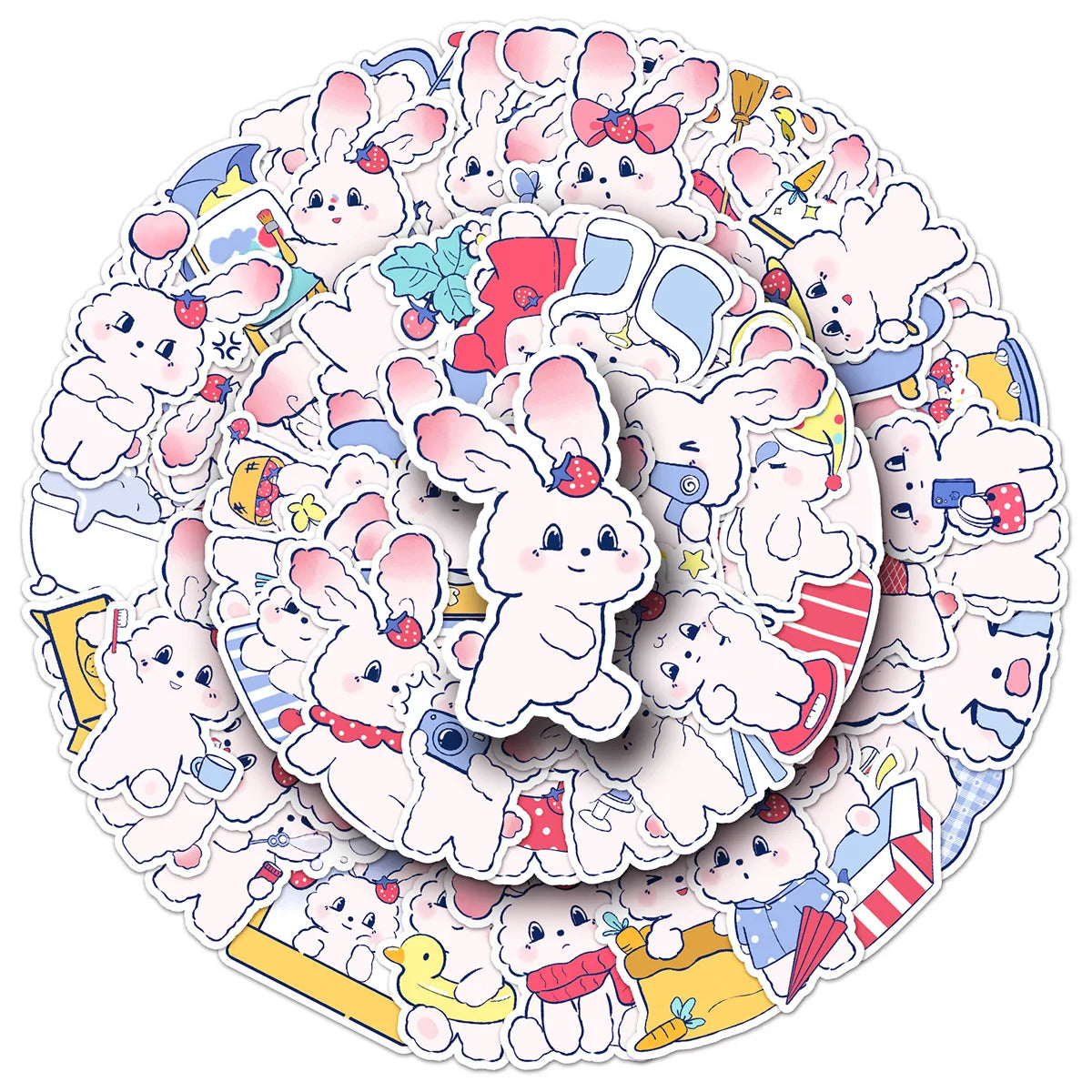 Strawberry Bunny Stickers Cute Animal Decals DIY Scrapbook Laptop Phone Car Decoration