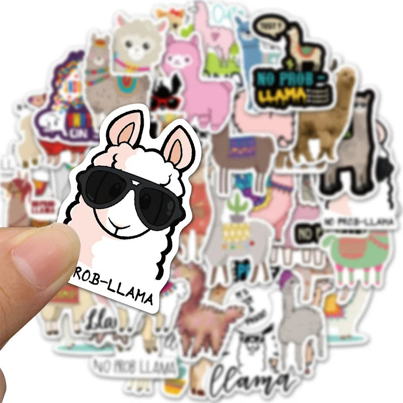 50PCS Cute Llama Alpaca Animal Stickers for Kids Skateboard Bike Waterproof