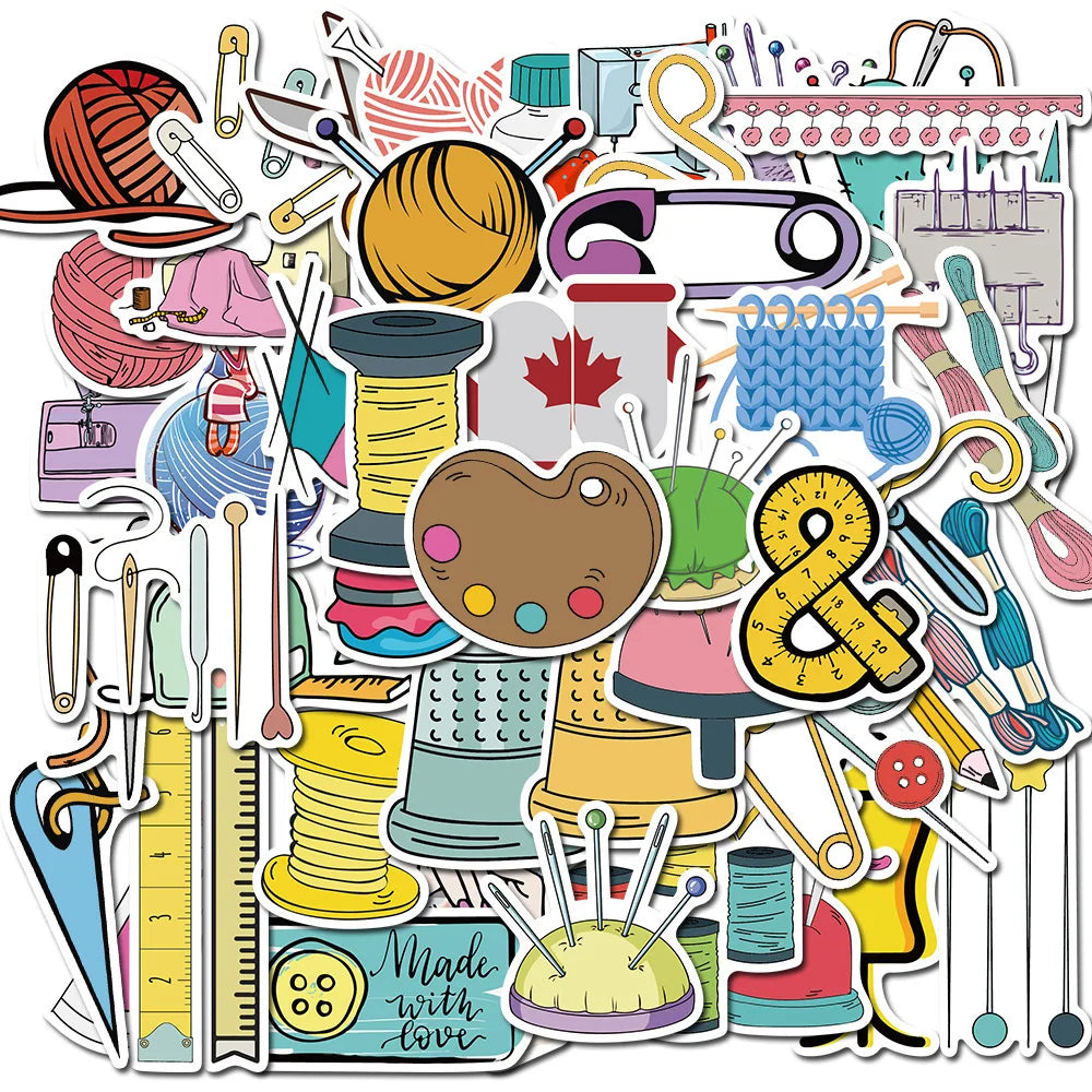 50pcs Cartoon Sewing Machine Graffiti Stickers for Helmet, Wall, DIY Decoration