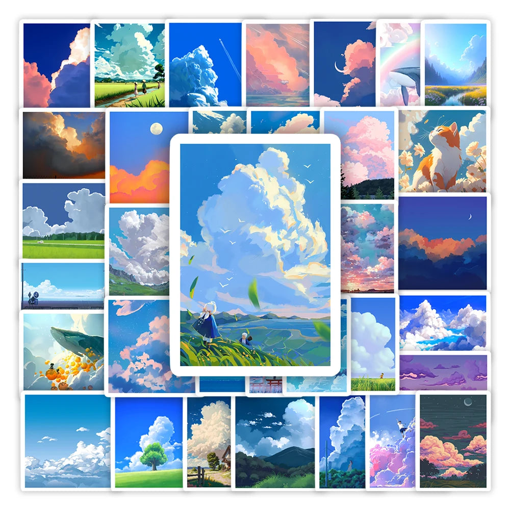 Flaming Cloud Illustration Stickers Aesthetic Arts DIY Kids Toys Gift Decorative Decal for Scrapbook Laptop Bottles Waterproo