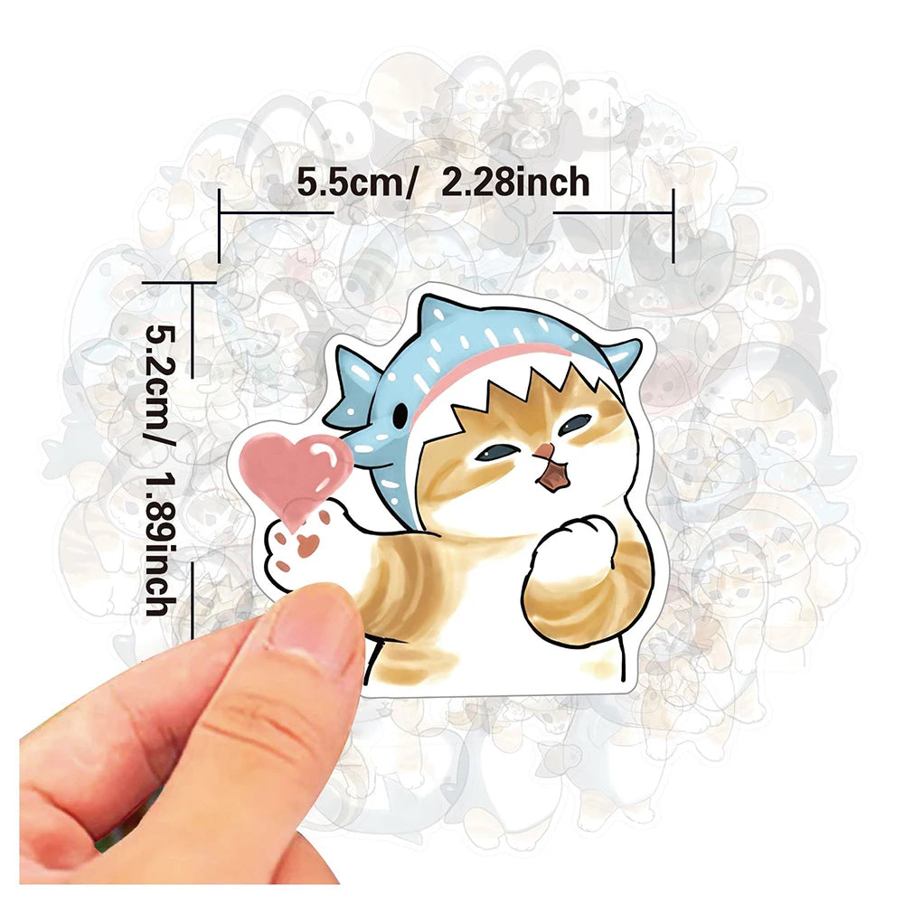 Cartoon Shark Cat Stickers for Notebook, Phone, Fridge, Laptop, Bike, Suitcase, Car, Kids - 10/30/50PCS
