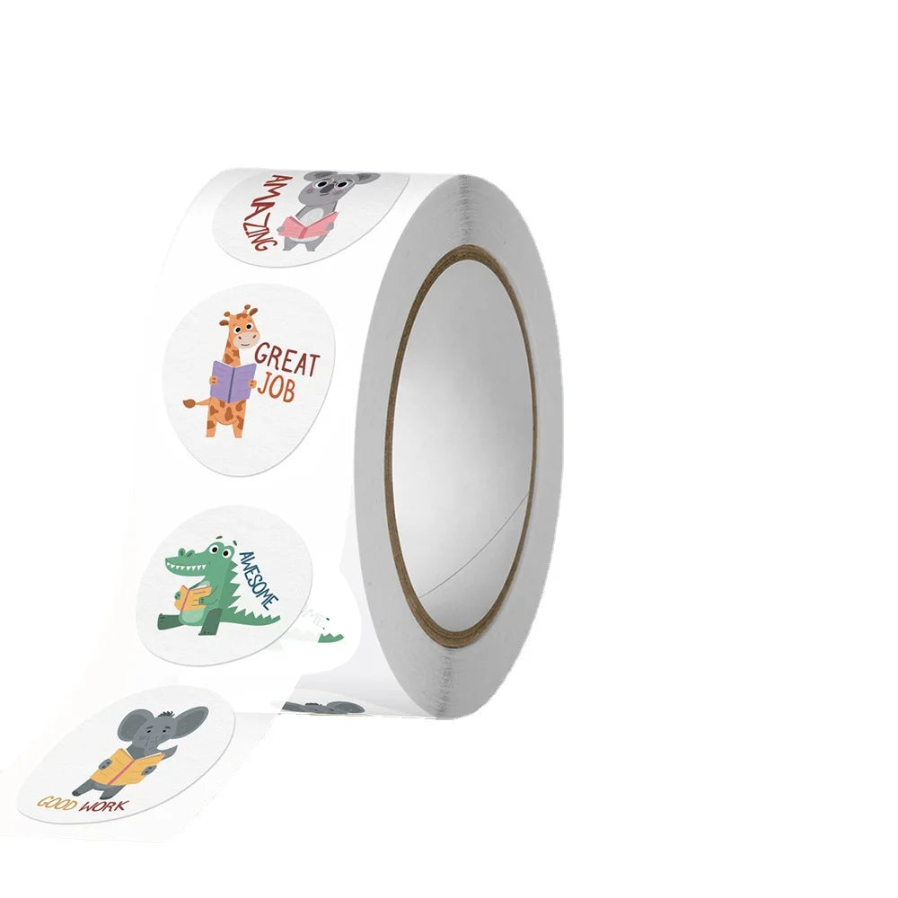 100-500pcs Round 1inch Cartoon Animal stickers for kids Teacher Reward Encourage Sticker Office Stationery