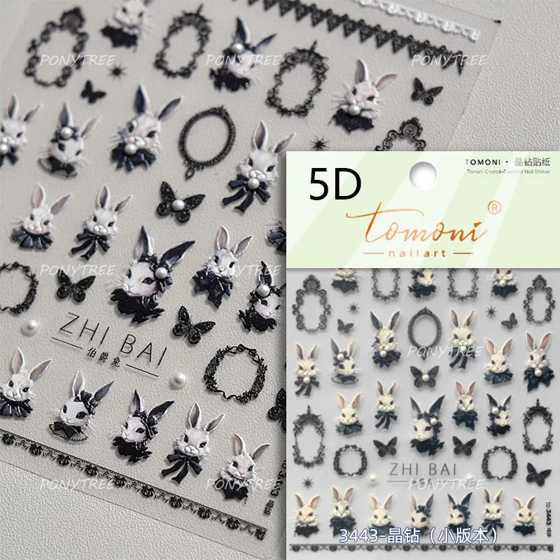 Bunny Floral Wreath 5D Nail Art Stickers Decals