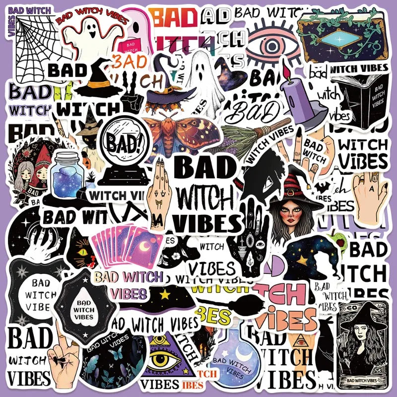 50pcs Cartoon Witch Graffiti Stickers for Helmet, Wall, DIY Decoration Wholesale