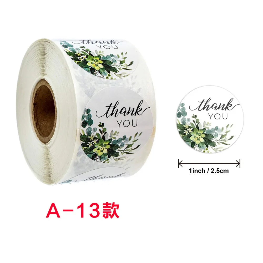 50-500pcs 1inch Flowers Round Labels Thank You Stickers Baking Seal Labels for Shop Business Package Gift Sticker Wedding Party